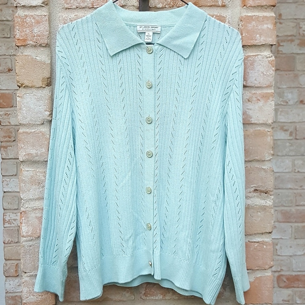 St. John Sport | Santana knit aqua cardigan XL